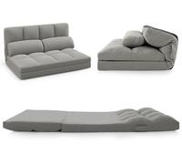 CostwayCanapé Lit Convertible en Velours Pliable Dossier Réglable à 6 Niveaux avec 2 Coussins Gris Clair