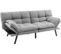 CostwayCanapé-lit Futon Convertible en Mousse à Mémoire de Forme avec Dossier et Accoudoirs Réglables Canapé-lit Futon Moderne pour Espaces Compacts Gris