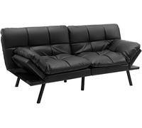 CostwayCanapé-lit Futon Convertible en Mousse à Mémoire de Forme avec Dossier et Accoudoirs Réglables Canapé-lit Futon Moderne Noir
