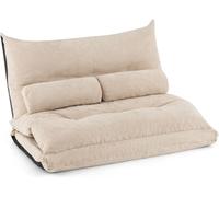 CostwayCanapé-lit Paresseux Pliable, Canapé Convertible avec Dossier Réglable à 42 Positions Chauffeuse avec 2 Oreillers pour Salon Chambre Balcon Beige