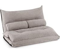 CostwayCanapé-lit Paresseux Pliable, Canapé Convertible avec Dossier Réglable à 42 Positions Chauffeuse avec 2 Oreillers pour Salon Chambre Balcon Gris