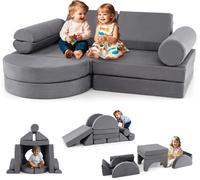 CostwayCanapé Modulaire 13 Pièces pour Enfants Canapé Sectionnel Polyvalent pour Tout-Petits Canapé en Mousse Convertible Gris