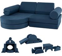 CostwayCanapé Modulaire Enfants 14 Pièces Canapé Pliable Garçons Filles avec Tissu en Velours Doux Rembourrage en Éponge pour Salon Bleu Foncé