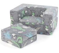 CostwayCanapé Modulaire pour Enfants avec Coussin Canapé Phosphorescent avec Housse Lavable en Machine pour 3+ ans Dinosaure Gris