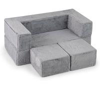 CostwayCanapé Modulaire pour Enfants Fauteuil Convertible en Mousse pour Enfants Canapé en Peluche pour Tout-petits Canapé-lit Pliable Gris