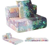 CostwayCanapé pour Enfants Phosphorescent 3-en-1 avec Housses Zippées Lavables et Coussin Supplémentaire Motifs Adorables Licorne Multicolore