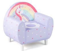 CostwayCanapé pour Enfants Rembourré avec Tissu en Spandex Respirant et Rembourrage en Mousse Haute Densité avec Motif Licorne Violet