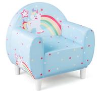 CostwayCanapé pour Enfants Rembourré avec Tissu en Spandex Respirant et Rembourrage en Mousse Haute Densité avec Motif Licorne Bleu