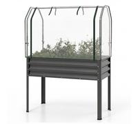 CostwayCarré Potager avec Serre Jardinière Surélevée avec Bâche de Protection Mini Serre Extérieure en Métal avec Porte Zippée Enroulable Gris
