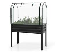 CostwayCarré Potager avec Serre Jardinière Surélevée avec Bâche de Protection Mini Serre Extérieure en Métal avec Porte Zippée Enroulable Noir