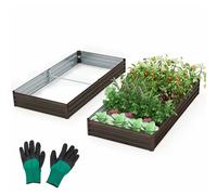 CostwayCarré potager Rectangulaire en Métal 240x120x30CM Base Ouverte Support Renforcé Paire de Gants Fruits Fleurs Légumes