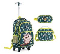 CostwayCartable à Roulettes 3 Pcs avec Sac à Déjeuner pour 3+ Sac à Dos à Roulettes pour Enfant avec Poignée Télescopique Réglable Multicolore