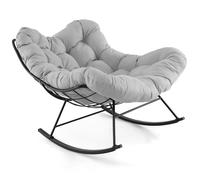 CostwayChaise à Bascule d'Intérieur et d'Extérieur Chaise Papasan Surdimensionnée avec Coussin Rembourré & Cadre en Métal Capacité 205 Kg Noir+Gris