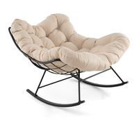 CostwayChaise à Bascule d'Intérieur et d'Extérieur Chaise Papasan Surdimensionnée avec Coussin Rembourré & Cadre en Métal Capacité 205 Kg Beige
