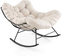 CostwayChaise à Bascule d'Intérieur et d'Extérieur Chaise Papasan Surdimensionnée avec Coussin Rembourré & Cadre en Métal Capacité 205 Kg Beige