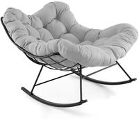 CostwayChaise à Bascule d'Intérieur et d'Extérieur Chaise Papasan Surdimensionnée avec Coussin Rembourré & Cadre en Métal Capacité 205 Kg Noir+Gris