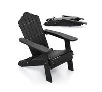 CostwayChaise Adirondack Pliable Chaise Oversize en HIPS pour Patio avec Accoudoirs Large et Dossier Incliné Vis en Acier Inoxydable Noir