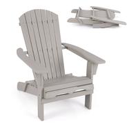 CostwayChaise Adirondack Pliante Chaise Longue Pliante en Bois Dossier Haut Accoudoirs Larges Capacité 180 KG Chaise Longue Adirondack Gris