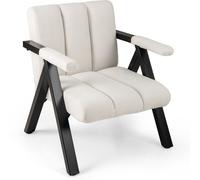 CostwayChaise d'Accent Surdimensionnée Chaise de Lecture Confortable avec Cadre Métallique Dossier Inclinable et Accoudoirs Blanc