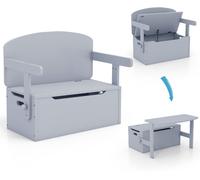 CostwayChaise d'Activités Convertible pour Enfants 3-7 Ans Coffre de Rangement Convertible en Bureau ou Banc 60x34x57 cm Gris