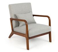 CostwayChaise d'Appoint Moderne en Bois de Caoutchouc Chaise de Loisirs avec Coussin Lombaire Patins Antidérapants Gris