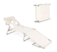 CostwayChaise de Bronzage avec Trous pour Visage et Bras Chaise Longue de Plage Pliante avec Dossier et Repose-Pieds Réglables Beige