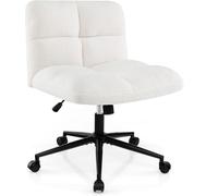 CostwayChaise de Bureau à Roulettes Hauteur Réglable Chaise de Bureau Large avec Siège Rembourré Demi-dossier Sans Accoudoirs Beige