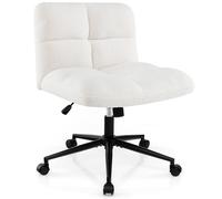 CostwayChaise de Bureau à Roulettes Hauteur Réglable Chaise de Bureau Large avec Siège Rembourré Demi-dossier Sans Accoudoirs Beige