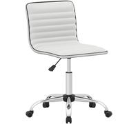 CostwayChaise de Bureau Ajustable avec Siège Pivotant et Roues Universelles Chaise de Bureau Rembourrée Chaise de Conférence Charge 150kg Blanc