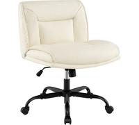 CostwayChaise de Bureau avec Roues Sans Accoudoirs en Cuir Artificiel avec Dossier Hauteur Réglable Vérin à Gaz Chaise Tournante à 360° Beige