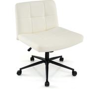 CostwayChaise de Bureau avec Roulettes Chaise Rembourrée en Cuir PU avec Siège Surdimensionné en Forme de U Réglable en Hauteur Beige