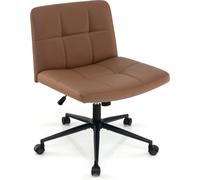 CostwayChaise de Bureau avec Roulettes Chaise Rembourrée en Cuir PU avec Siège Surdimensionné en Forme de U Réglable en Hauteur Marron