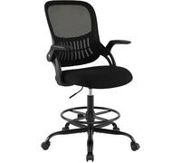 CostwayChaise de Bureau Chaise de Travail Pivotante Haute en Maille avec Accoudoirs Relevables et Repose-pieds Réglable Fauteuil de Bureau Noir
