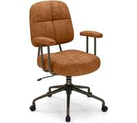 CostwayChaise de Bureau Chaise de Travail Revêtue de Leathaire avec Dossier Rembourré et Accoudoirs Matelassés Chaise Pivotante Réglable Marron