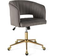 CostwayChaise de Bureau en Velours Pivotante Angle du Dossier Réglable et Largeur du Siège 52 cm et Roulettes Dorées Réglable en Hauteur Gris
