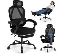 CostwayChaise de Bureau Ergonomique avec Repose-pieds Escamotable Fauteuil de Bureau avec Dossier Réglable Chaise Pivotante pour La Maison