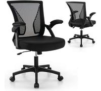 CostwayChaise de Bureau Ergonomique Chaise de Travail Pivotante Réglable avec Accoudoirs Rabattables Dossier à Bascule à 30° Noir