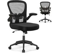 CostwayChaise de Bureau Ergonomique Chaise Pivotante avec Accoudoirs Escamotables Soutien Lombaire Réglable et Dossier Basculant de 90° à 120° Noir