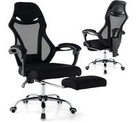 CostwayChaise de Bureau Ergonomique en Maille avec Repose-pieds Chaise de Direction Pivotante Dossier Réglable Appui-tête Accoudoirs Noir
