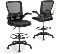 CostwayChaise de Bureau Ergonomique en Maille avec Roulettes Accoudoirs Rabattables Anneau Repose-Pieds Réglable en Hauteur Cadre en Métal Solide Charge 120 kg