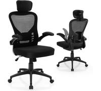 CostwayChaise de Bureau Ergonomique en Maille Chaise de Direction Accoudoirs Rabattables Hauteur et Appui-tête et Soutien Lombaire Réglables Noir
