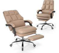 CostwayChaise de Bureau Ergonomique Fauteuil de Direction en Cuir PU avec Siège Pivotant Réglable Dossier Inclinable Accoudoirs Articulés Café