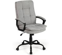 CostwayChaise de Bureau Ergonomique Réglable en Hauteur Chaise de Bureau Mobile avec Roues Chaise de Bureau Pivotante & Accoudoirs Gris