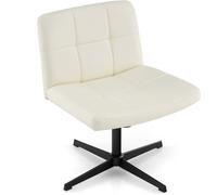 CostwayChaise de Bureau Rembourrée en Cuir PU avec Siège Surdimensionné en Forme de U , Chaise Pivotante Réglable en Hauteur Sans Roulettes Beige