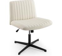 CostwayChaise de Bureau sans Roulettes avec Siège Rembourré Large Bascule à 120° Hauteur Réglable Sans Accoudoirs Beige