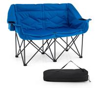 CostwayChaise de Camping à 2 Places Chaise de Jardin Pliante avec Pieds Métalliques Croisés Assise et Dossier Rembourrés avec Sac de Transport Bleu