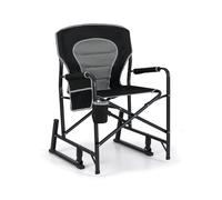 CostwayChaise de Camping à Bascule Chaise à Bascule d'Extérieur Pliable avec Double Ressort Dossier Rembourré Accoudoirs Noir