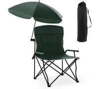 CostwayChaise de Camping avec Parasol Réglable Chaise de Jardin Pliable avec Sac de Transport Portable Siège et Dossier Rembourrés Vert
