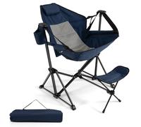 CostwayChaise de Camping avec Repose-Pieds Chaise Inclinable Pliable et Portable Dossier et Repose-Pieds Réglables Sac de Transport Bleu
