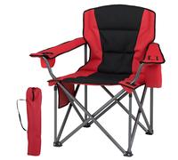 CostwayChaise de Camping Chaise Pliante Confortable avec Poche Isotherme Zippée Porte-Gobelet Poche avec Sac de Transport Rouge